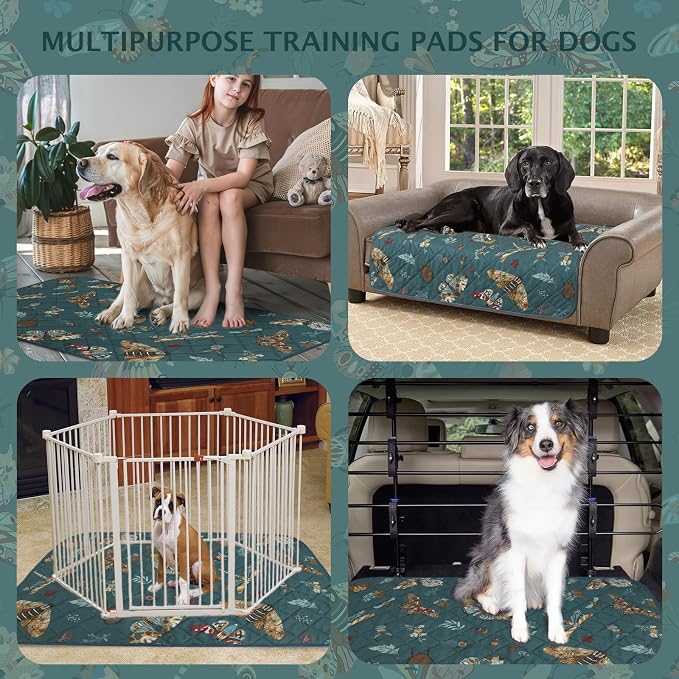 IEUUMLER Washable Pee Pads for Dogs, 2 Pack Insect Pattern Reusable Waterproof Puppy Potty Pads, Non-Slip Absorbent Pet Training Pads for Playpen Crate Bed EU014