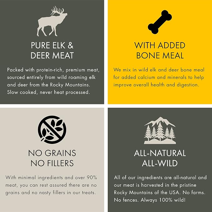 MOUNTAIN WILD Venison Jerky Training Treats for Dogs – Elk & Deer Meat Protein Dog Treat High-Value Reward – All-Natural, No Fillers, Grain-Free, No Artificial Preservatives – 8 oz (3 Pack)