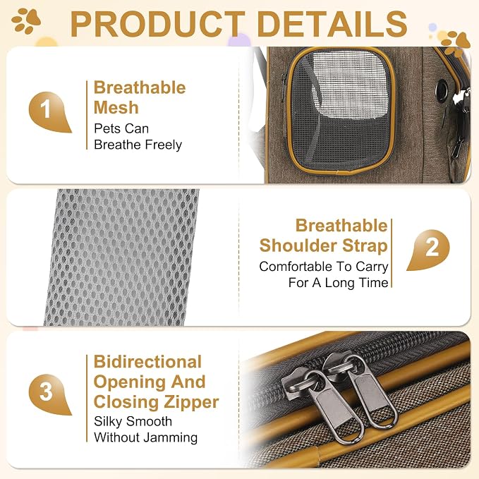 Pet Backpack Carrier, Portable and Ventilated, Oxford Cloth, Dog Cat Travel Bag with Transparent Cover 12.6", (Brown, 1 Pcs), Intended for Hiking/Camping/Traveling