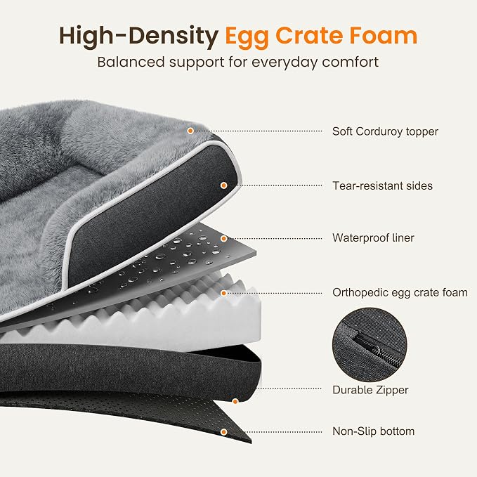 Orthopedic Jumbo Dog Bed for Giant Dogs, 48 x 35 Inch Waterproof Memory Foam XXL Dog Sofa Bed with Sides, Non-Slip & Washable Removable Cover, Dark Grey