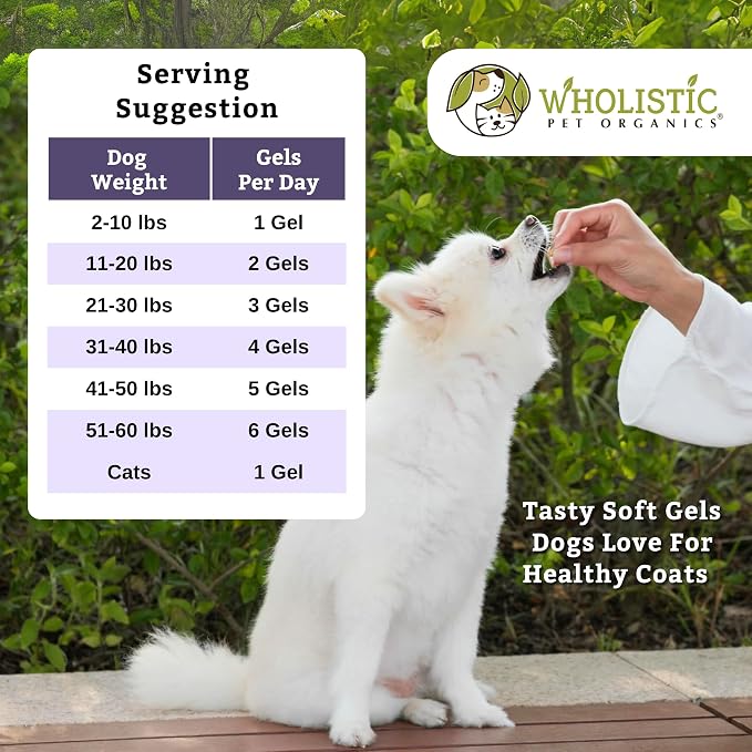 Wholistic Pet Organics Krill Oil for Dogs and Cats - Premium Antioxidant Support for Pets - Cat and Dog Skin and Coat Supplement with EPA, DHA, Astaxanthin - Omega 3 for Dogs and Cats - 200 Soft Gels