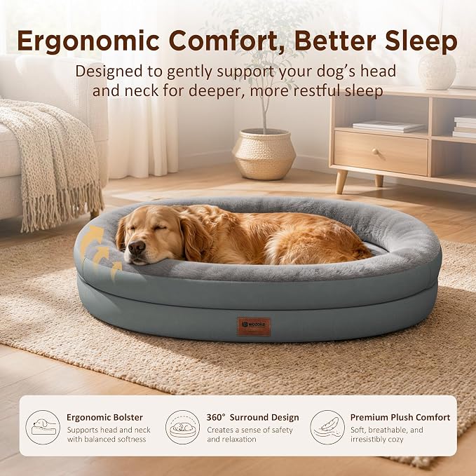 Orthopedic Dog Bed for Medium Dogs, Waterproof Dog Bed with Removable Bolsters, Egg Crate Foam Pet Couch for Medium Size Dog with Machine Washable Cover & Non-Slip Bottom, Grey