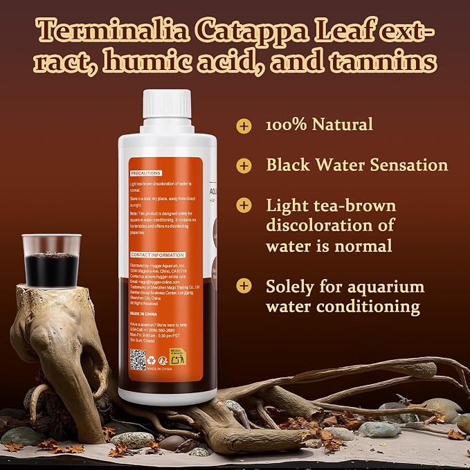 hygger Blackwater Aquarium Conditioner with Natural Olive Leaf Extract, Humic & Tannins, Regulate pH Value Soften Water Create Tropical Biotope Black Water Environment for Freshwater Aquarium (500ML)
