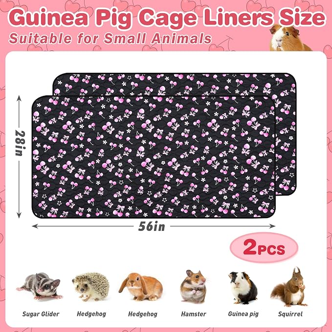 2 Pack Waterproof Guinea Pig Cage Liner, 28" x 56" Washable Reusable Guinea Pig Liner, Super Absorbent Leak-Proof Pet Pee Pad Mats for Guinea Pigs Rabbit Chinchilla Bunny Hamster