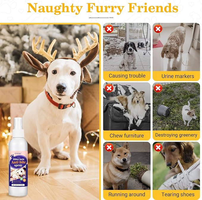 Bitter Apple Spray for Dogs, No Chew Spray for Dogs to Stop Chewing, Effective Indoor/Outdoor Deterrent Training Corrector for Anti-Scratch, Anti Marking, Furniture Protection (1 Pcs)