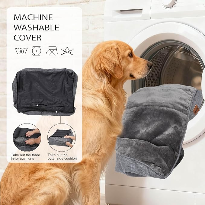 Orthopedic Dog Bed for Extra Large Dogs - Extra Thick Supportive Dog Couch Bed, Pet Beds Sofa with Waterproof Washable Cover & Non-Slip Bottom, Grey, 42x30 Inch