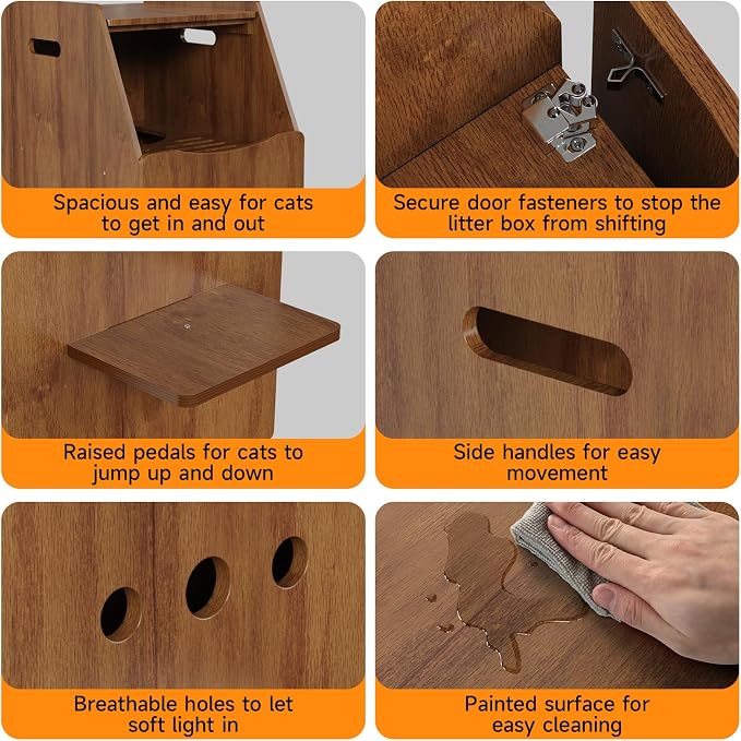 Cat Litter Box Enclosure,Enclosed Litter Boxes Cabinet,Top Entry Litter Box Enclosure,Tall Hiden Litter Furniture,Wood Cat Toilet with Filter and Stairs for Indoor Cats,Dog Proof (Brown)