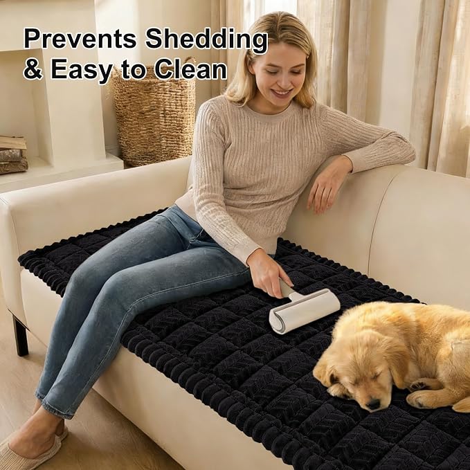 Smiry Couch Cover for Dogs, Non Slip Fuzzy Pet Sofa Covers Washable for 3 Cushion Couch, Soft Thick Furniture Protector for Cats Dogs, Against Fur, Dirt, Scratch Resistant (Black, 35.4"x70.9")