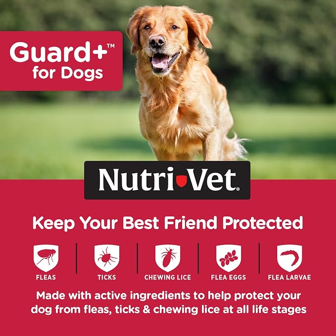 Nutri-Vet Guard+ for Dogs, Flea and Tick Prevention Spot On Drops, Topical Treatment for Dogs 45-88 lbs, Puppy Essentials, Waterproof Formula, 3 Monthly Doses, 90 Days of Protection