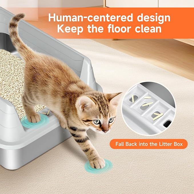 Stainless Steel Cat Litter Box for Small Cats, Odor Free Metal Litter Box with High Sides Lid, Open Top Low Entry Litter Pan Include Scoop Easy Cleaning Kitty Cat Box Anti-Urine Leakage, Non-Sticky