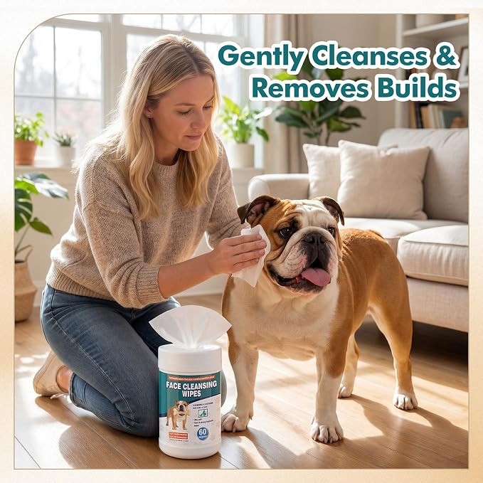 Dog Face Wipes 120 Count Dog Grooming Wipes for Wrinkly Breeds, Gentle Facial & Paw Cleaning, Deodorizing for French Bulldog, English Bulldog, Pugs & More