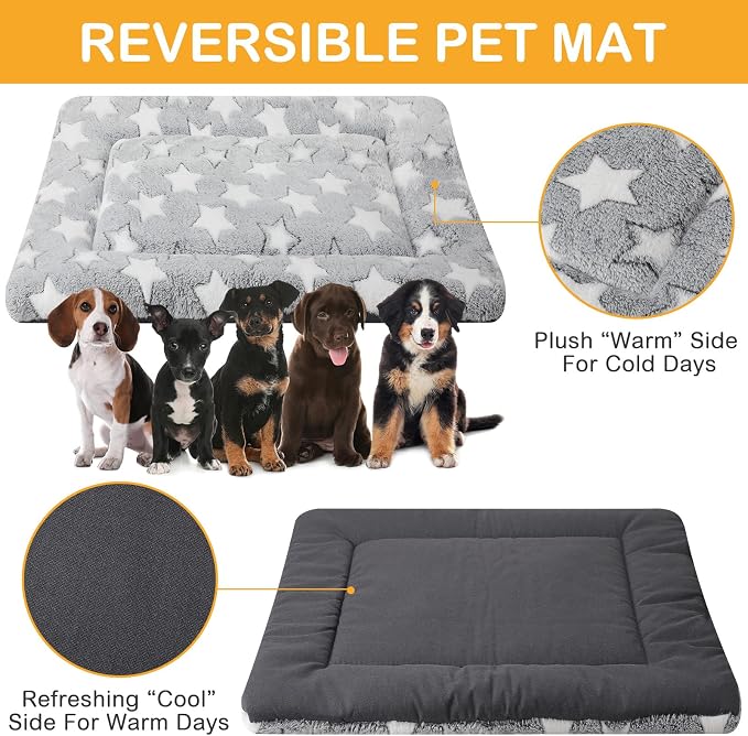 VitalCozy 4 Pcs Dog Crate Pads, Ultra Soft Warm Washable Anti-Slip Kennel Bed Mat for Pets, Reversible, Replaceable, Cage Liner for Small Medium Large Dogs and Cats(24 x 36 x 1.6 Inch,Star,Gray)