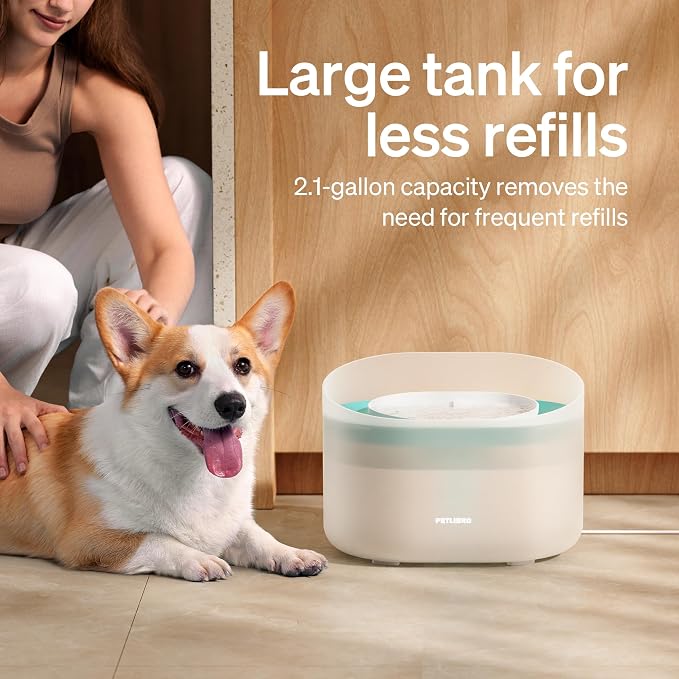 Bundle of PETLIBRO Dog Water Fountain, 2.1Gal/270oz Capsule Dog Fountain for Medium to Large Dogs, Anti-Splash, Ultra-Quiet + PETLIBRO Replacement Filters 4 Count Pack