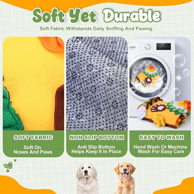 Hsei Large Snuffle Mat for Dogs Set 40'' x 30'' Colorful Nosework Feeding Mat with 5 Squeaky Carrots Cotton and 1 Cotton Rope Toy Interactive Foraging Puzzle for Stress Relief Slow Feeding