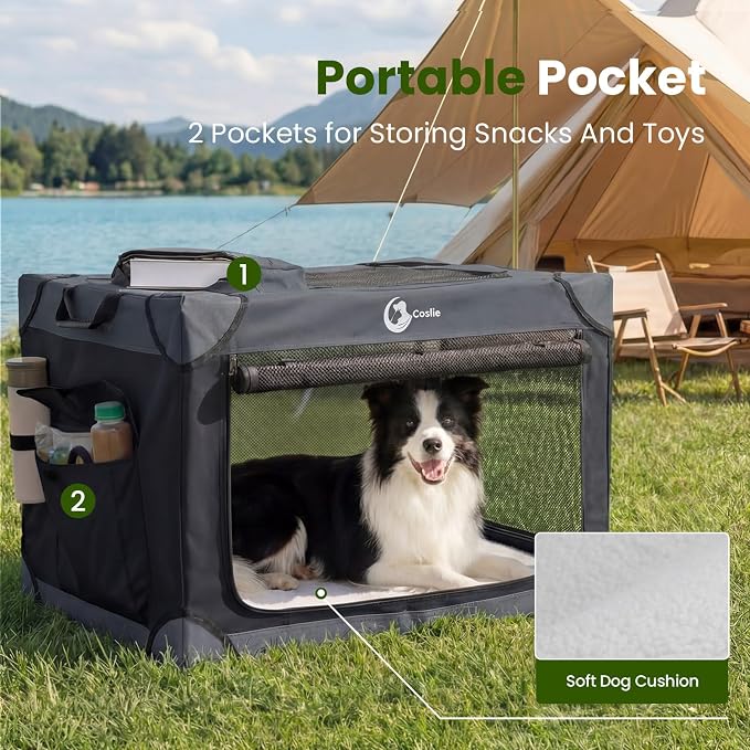 Portable Collapsible Dog Crate for Small Dogs, 4 Mesh Doors & 2 Storage Bags, Indoor Outdoor Travel Dog Kennel, BlackGrey, 26" x 18" x 18"