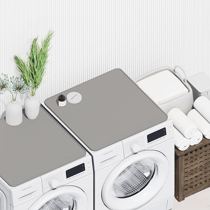 2 PACKS SEIRI Washer and Dryer Topper, 26" x 26" Silicone Dryer Top Protector Mats for Flat Top Surface Cover and Front Load Washing Machine Non-Slip Waterproof Laundry Topper Mat Large (Light Gray)