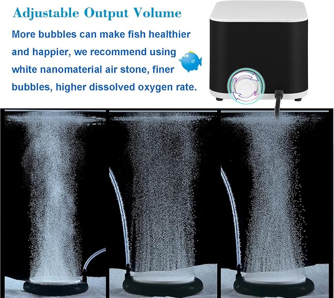 Carefree Fish 5/10W Aquarium Air Pump Dual Outlets Super Quiet Oxygen Pump with 6Ft Silicone Anti-Shedding Tubing and 2 Bubble Stones