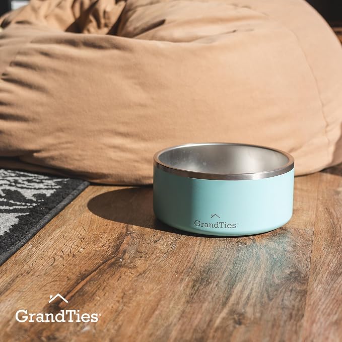 GrandTies Stainless Steel Engraved Pet Bowl | Reusable BPA-Free Insulated Pet Bowls | Large Heavy Duty Non Skid Spill Proof Dog Bowl | Outdoor Water Bowl (24oz, Powder Green)