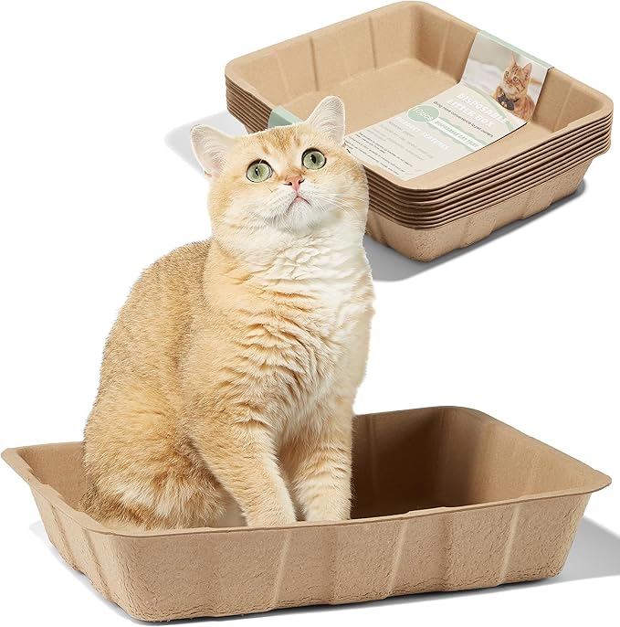 Vealind Disposable Litter Boxes for Cats Cardboard Cat Litter Trays Cat Travel Toilet Litter Pan Liners Kitty and Small Animals Leakproof Litter Box (10 Pack)