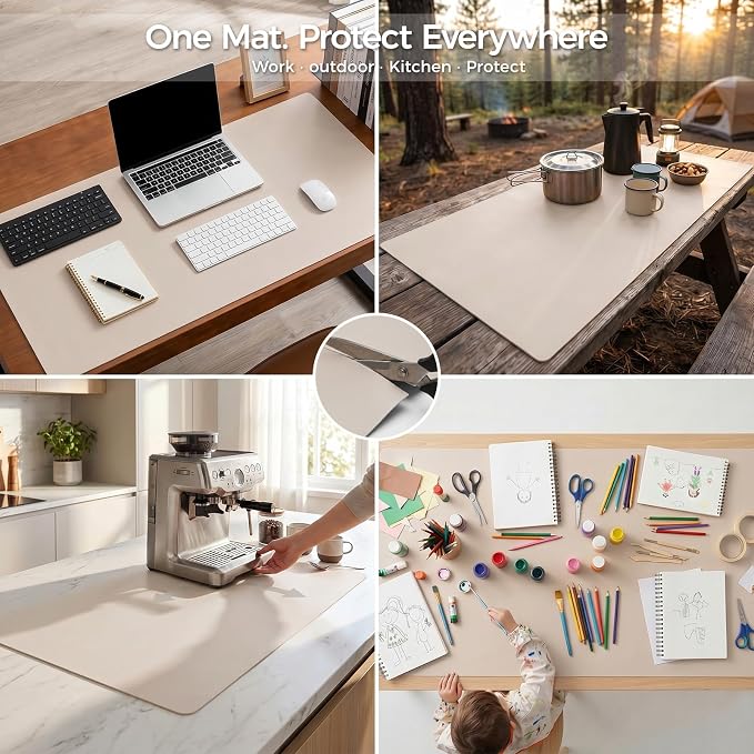 Extra Large Silicone Mat for Countertop & Table with Gift Tube Packaging, Thickened Non-Slip Heat Resistant Table Protector, Cuttable Waterproof Kitchen Prep & Kids Craft Mat