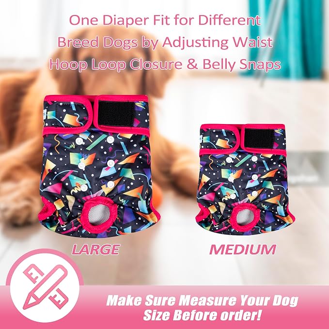 Leekalos Reusable Washable Dog Diapers Female (3 Pack) - Highly Absorbent Doggie Diapers - Size Adjustable Puppy Diapers for Dog Period Panties (Small)
