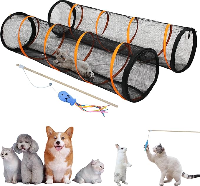 Cat Play Tunnel-for Indoor and Outdoor, Cat Play House, Cat Enclosures Easy to Connect with Two Zipper Doors,Product Size 67'' x 18'',2pcs /Set,Orange 2 Packs