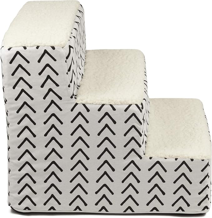 Majestic Pet 3 Step Portable Dog Stairs for Small Dogs to get on Bed Supports 25 lbs or Less – Dog Steps for High Bed with Machine Washable Cover – Pet Stairs for Cats Boho Arrow White/Black