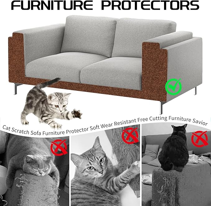 2 Pcs 78.8"x15.8" Cat Scratch Mat, Cat Scratch Couch Furniture Protector, Trimmable Self-Adhesive Cats Scratch Pads, DIY Cat Scratcher for Wall Protector and Covering Cat Tower (Brown)