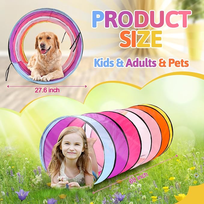 27.6 Inch Large Play Tunnel for Kids Colorful Play Tent Crawl Tunnel Toddlers Babies Children or Dogs, Collapsible Gift for Boy Girl Toys Indoor Outdoor(1 Pcs)