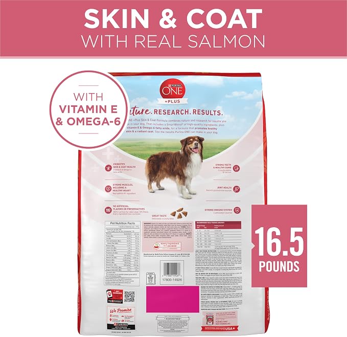 Purina ONE Natural, Sensitive Stomach Dry Dog Food, +Plus Skin & Coat Formula - 16.5 lb. Bag