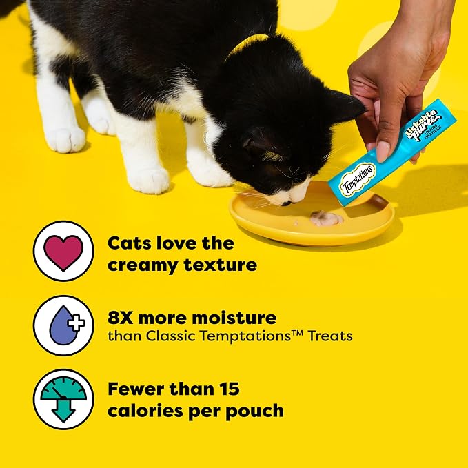 Temptations Creamy Puree Squeezable Lickable Cat Treats, Wet Cat Treats with Tuna, 0.42 oz. Tubes, 4 Count, Pack of 11 (44 Total)