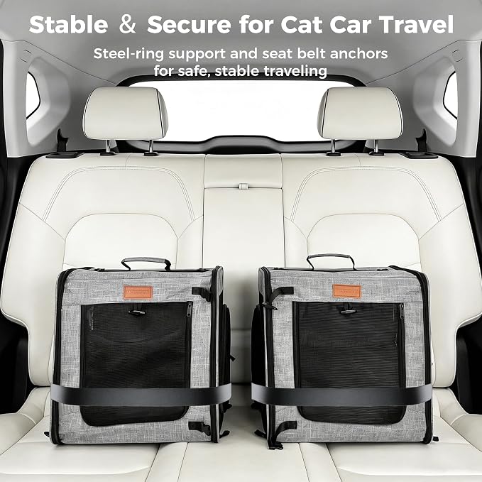 PETUX 2-in-1 Double Cat Travel Carrier with Play Tunnels | 32"x13"x17", Portable, Breathable, Soft Side Cat Carrier with Litter Box and Comfortable Hammock for Multiple Cats Traveling