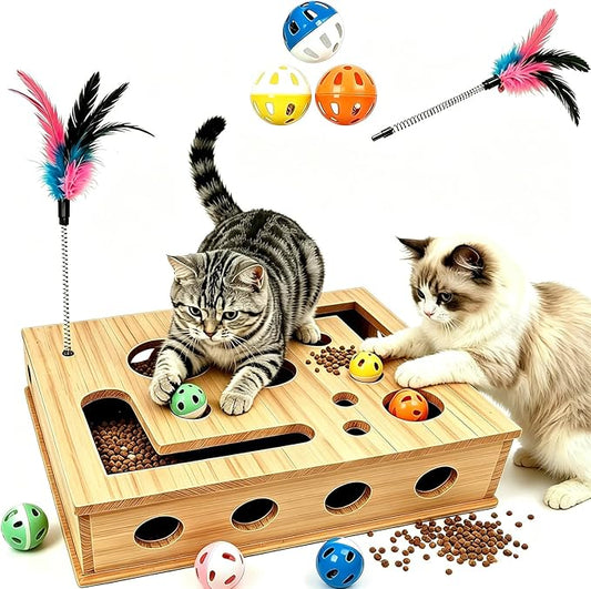 Cat Scratch Puzzle Enrichment Maze Box Wooden Nail File with Bell Ball Sandpaper Inside, Stress-Free Alternative to Nail Clippers and Grinders, for Cats that Hate Nail Trimming (Style-B)