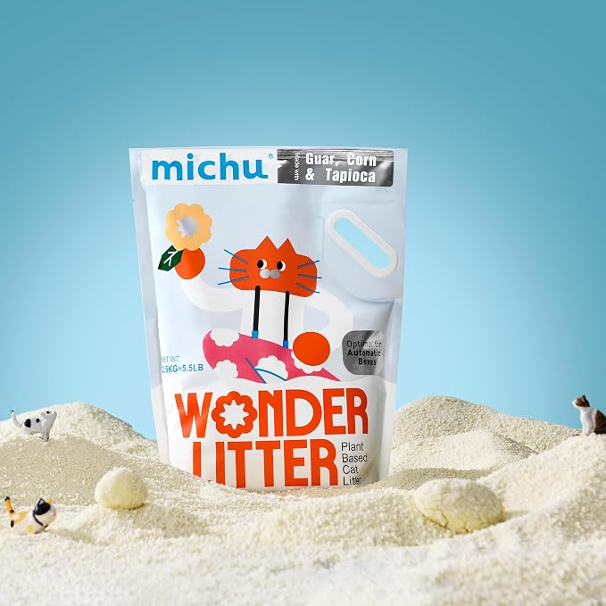 Michu Wonder Cat Litter, Cassava Plant-Based Cat Litter, Automatic Litter Box Friendly, Flushable & Fast Clumping, Low Dust Odor Control, 5.5lb/88oz - Lemon Tea 2 Pack