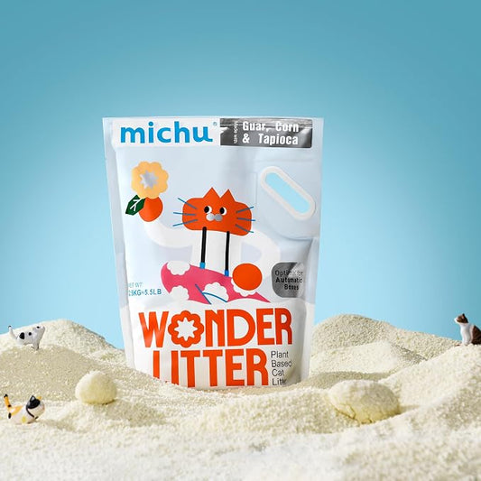 Michu Wonder Cat Litter, Cassava Plant-Based Cat Litter, Automatic Litter Box Friendly, Flushable & Fast Clumping, Low Dust Odor Control, 5.5lb/88oz - Lemon Tea 8 Pack