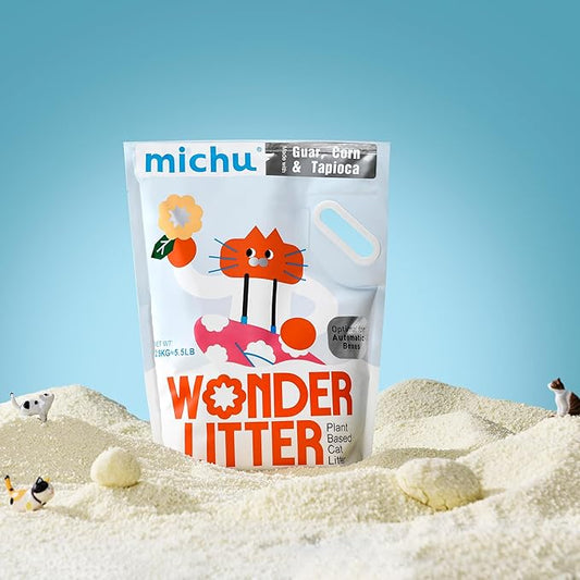 Michu Wonder Cat Litter, Cassava Plant-Based Cat Litter, Automatic Litter Box Friendly, Flushable & Fast Clumping, Low Dust Odor Control, 5.5lb/88oz - Lemon Tea 12 Pack
