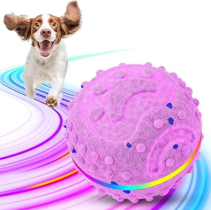 Interactive Dog Toys Ball, Self-Rolling & Bouncing Ball with RGB Colorful Lights to Keep Them Busy, 3-in-1 Interactive Mode, E-TPU Material, Type-C Charging, Moving Dog Toy for Dogs Puppies (Pink)