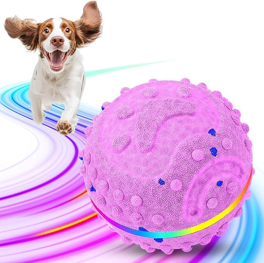 Interactive Dog Toys Ball, Self-Rolling & Bouncing Ball with RGB Colorful Lights to Keep Them Busy, 3-in-1 Interactive Mode, E-TPU Material, Type-C Charging, Moving Dog Toy for Dogs Puppies (Pink)