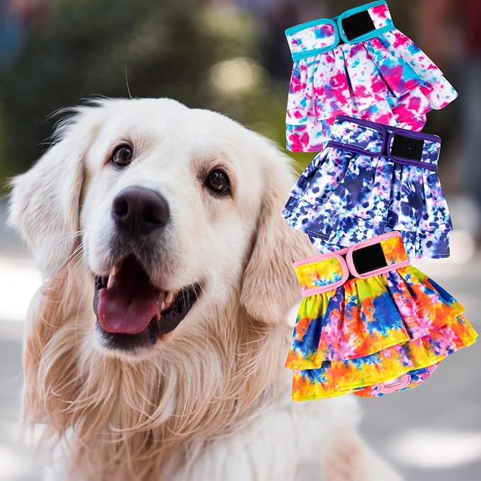 wegreeco Dog Diapers Female (3 Pack), Highly Absorbent Puppy Doggie Dog Diapers for Period, Washable Doggy Diapers for Dogs in Heat, Incontinence, or Excitable Urination (Colorful, X-Large)