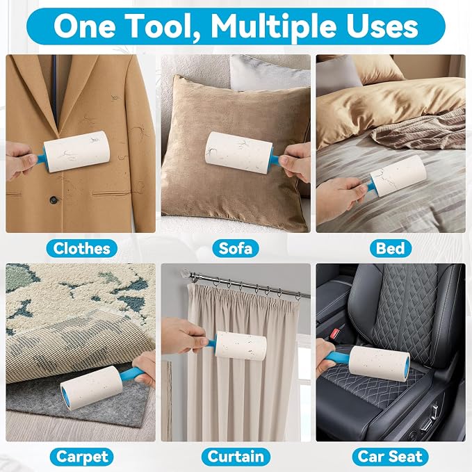 Lint Roller for Pet Hair – 1200 Sheets Mega Value Set, 2 Upgraded Handles, 3.9-inch Rolls with 120 Sheets Each, Sticky Hair Remover for Clothes, Sofa, Carpet & Furniture, Dog & Cat Hair