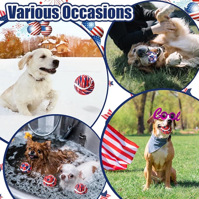 36 Pcs Independence Day Dog Squeaky Tennis Balls 2.5 Inch Interactive Pet Toys Ball for Small Medium Large Dog Plush Chew Toys Teeth Cleaning for Aggressive Chewers Cat Interactive Training
