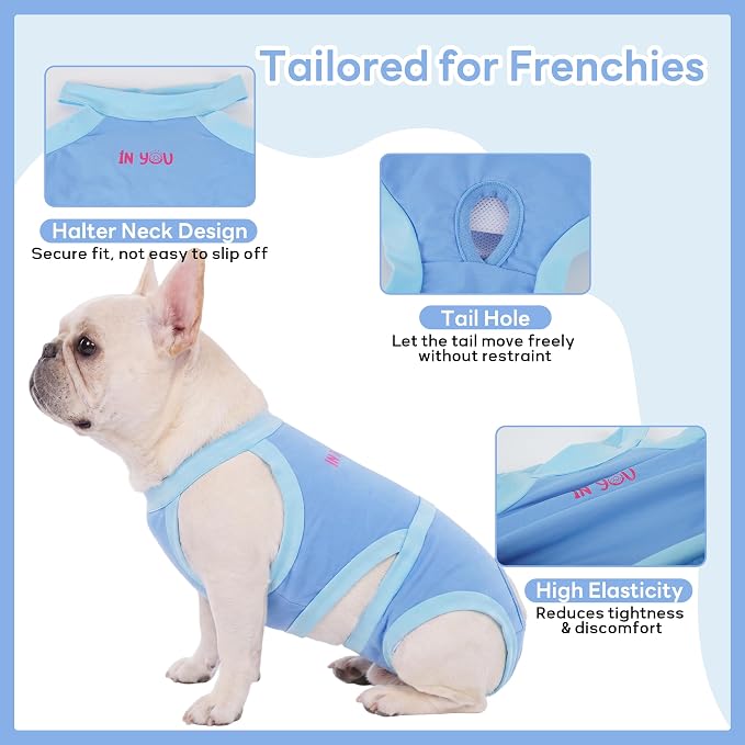PUMYPOREITY French Bulldog Dog Pants – Made for Short Body & Broad Chest, Reusable Washable Solution for Marking, Accidents, Travel & Home Use for Male or Female Dogs, Blue, M