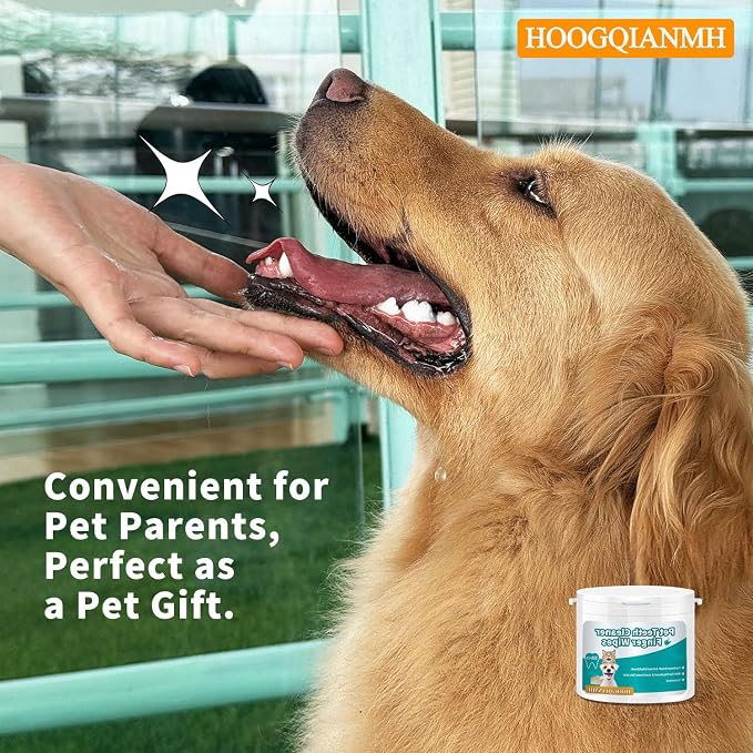 Pet Dental Finger Wipes for Dogs & Cats | Teeth Cleaning Wipes with Natural Formula | Remove Plaque & Tartar | Fresh Breath, Safe & Gentle (50 Count)