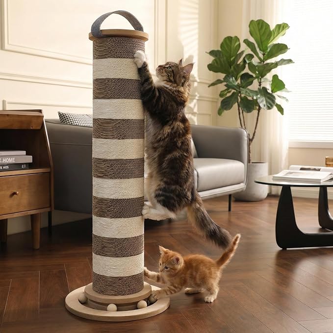 32” Tall Cat Scratching Post – Large Vertical Cardboard Cat Scratcher for Indoor Cats, Modular Replaceable Blocks, Heavy Stable Base, Modern Scratching Post for Adult & Large Cats