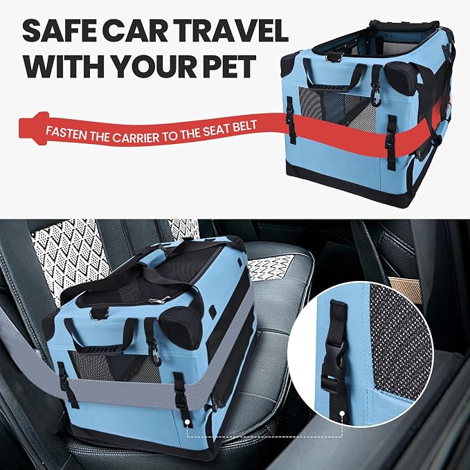 PEGIC Extra Large Cat Carrier, Teal | Soft Sided Collapsible, For Car Travel, Outdoor and Indoor Uses, Roomy Extra Large for 2 Kittens or Pets up to 50lbs