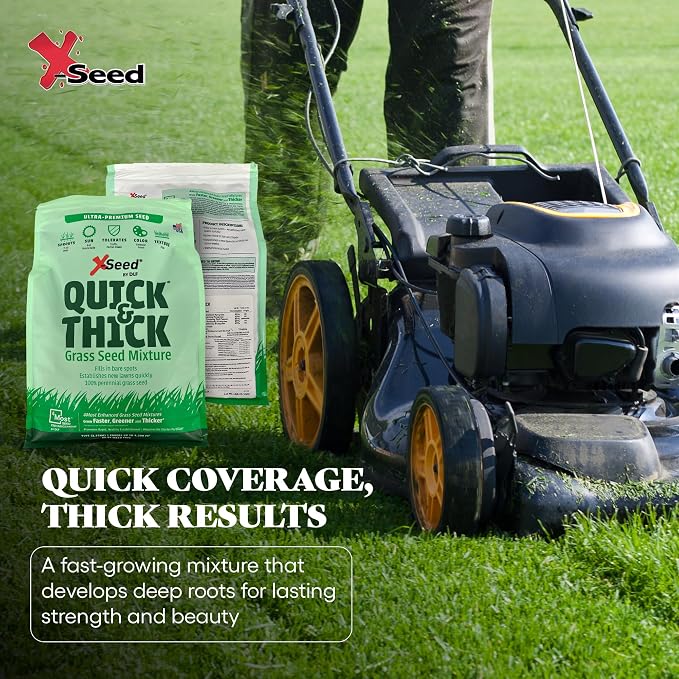 X-Seed Ultra Premium Quick and Thick Lawn Seed Mixture – Rapid Germination for Any Lawn, Dense Coverage in Sun to Shade, High-Traffic Areas, Fescue, Kentucky Blue, & Perennial Ryegrass Blend, 7lb Bag