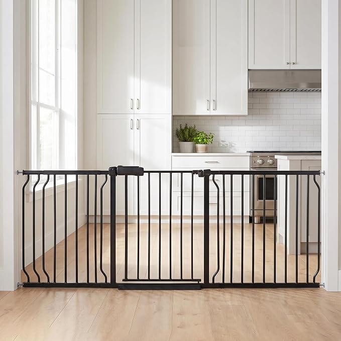 Extra Wide Baby Gate 76.3-81" Dog Gate for Doorways, Pressure Mounted No Drill Safety Gate for Kitchen, Hallways, Black Metal Pet Gate for Dogs
