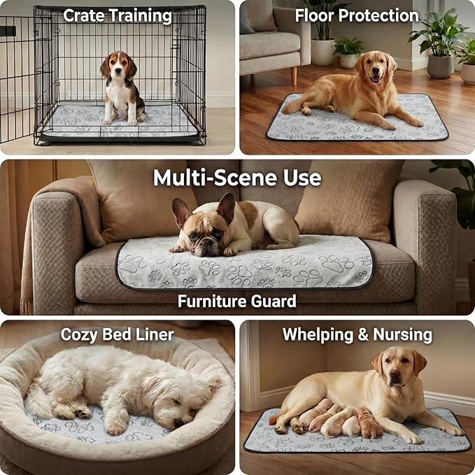 Qeils Reusable Puppy Pads, 2 Pack Washable Pee Pads for Dogs, Waterproof Non Slip Wee Wee pad, Absorbent and Leakproof Training Mats for Potty, Crate, Playpen, Bed, Sofa, 18"x 24"