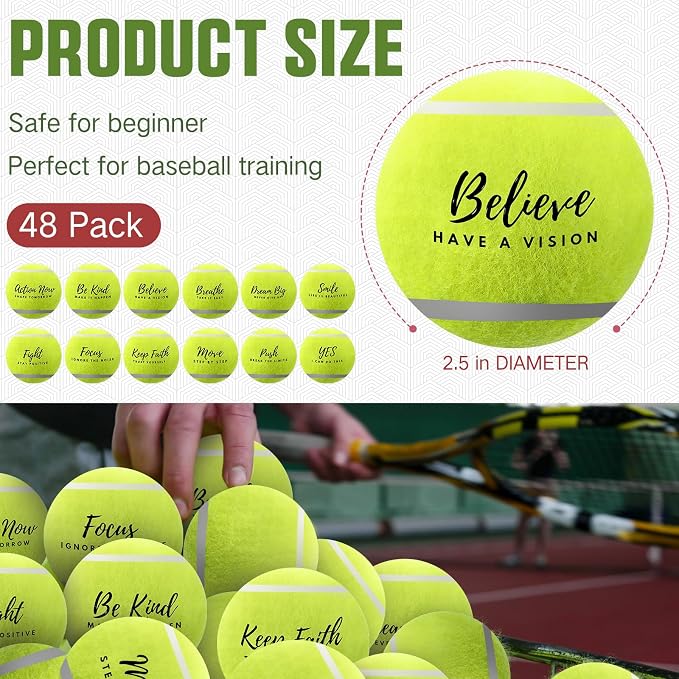 Soulchen 48 Pack Pressureless Tennis Balls Inspirational Training Tennis Balls Bulk Coach Beginner Practice Supplies Pet Dog Toys Indoor Outdoor