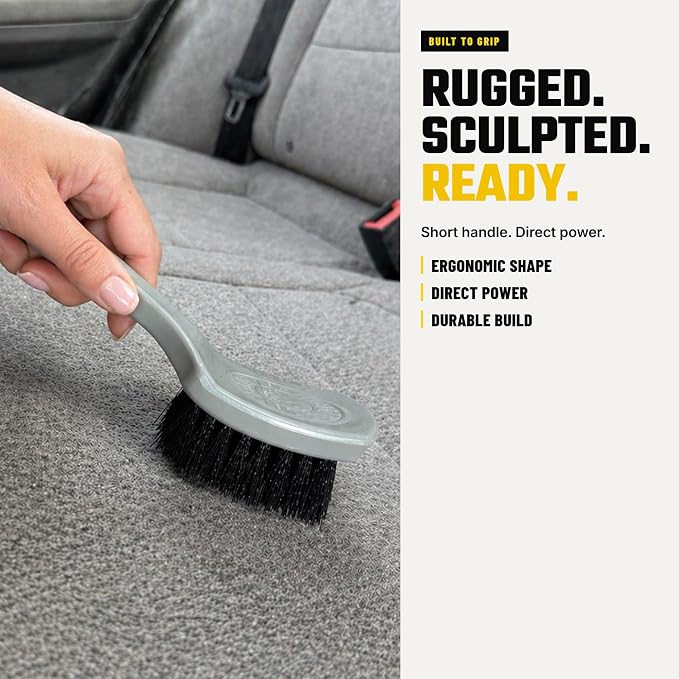 Chemical Guys, The Nifty Interior Detailing Brush, Synthetic Bristle Scrub Tool for Car Carpet Floor Mats Upholstery Trunk Liners, Auto Cabin Cleaning Brush with Ergonomic Short Handle - Grey